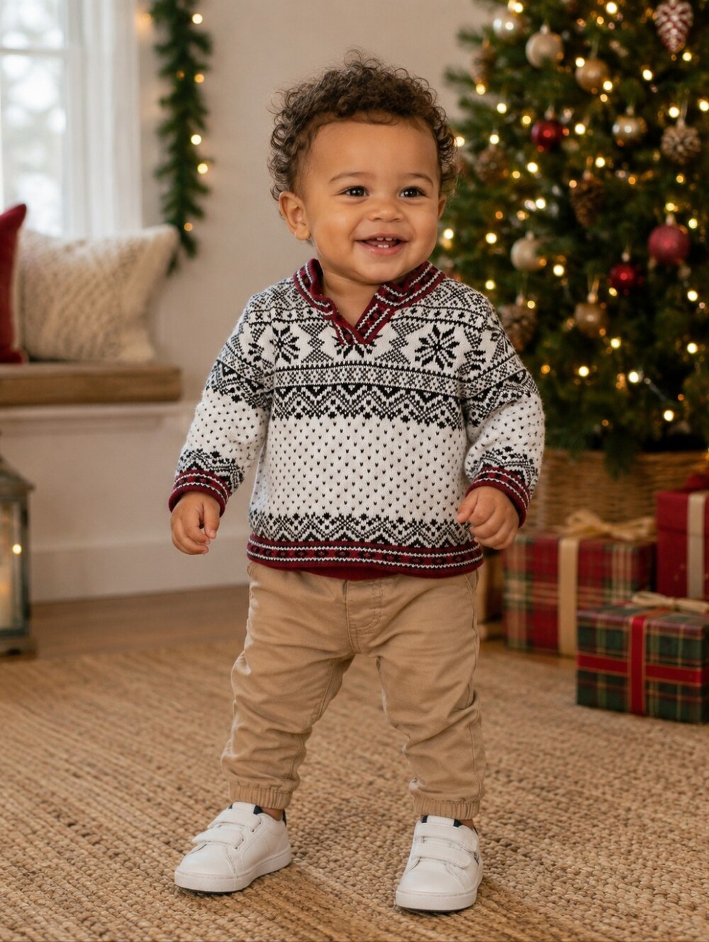 Vintage L.L.Bean Baby 12-18M Fair Isle Snowflake Reindeer Nordic Knit Sweater
